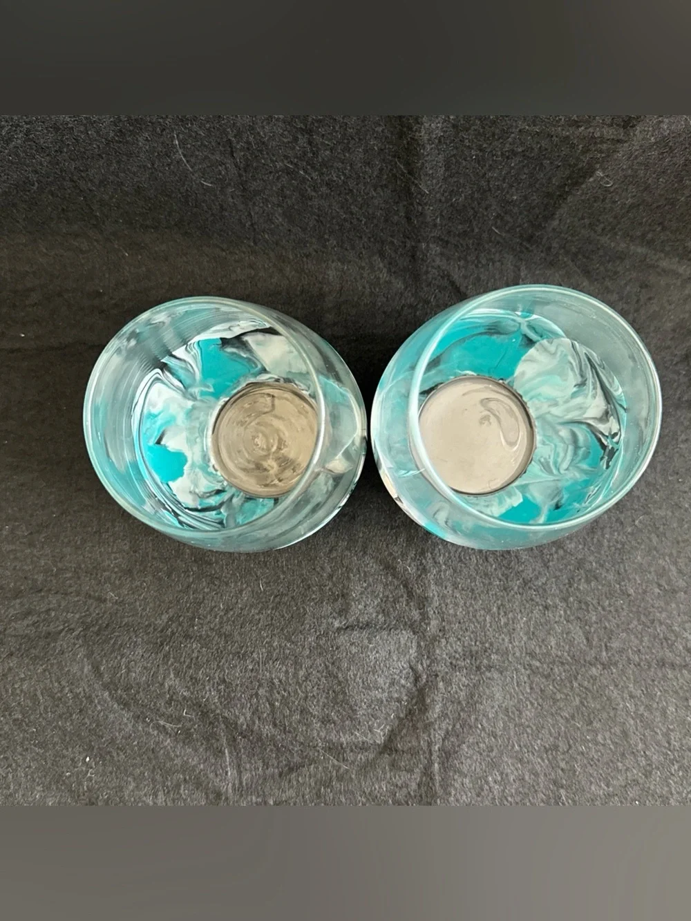 Water Marbled Stemless Wine Glasses Set Of 4 Handmade Unique Turquoise White